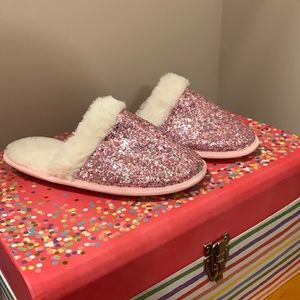 Girls Pink Glitter Slippers